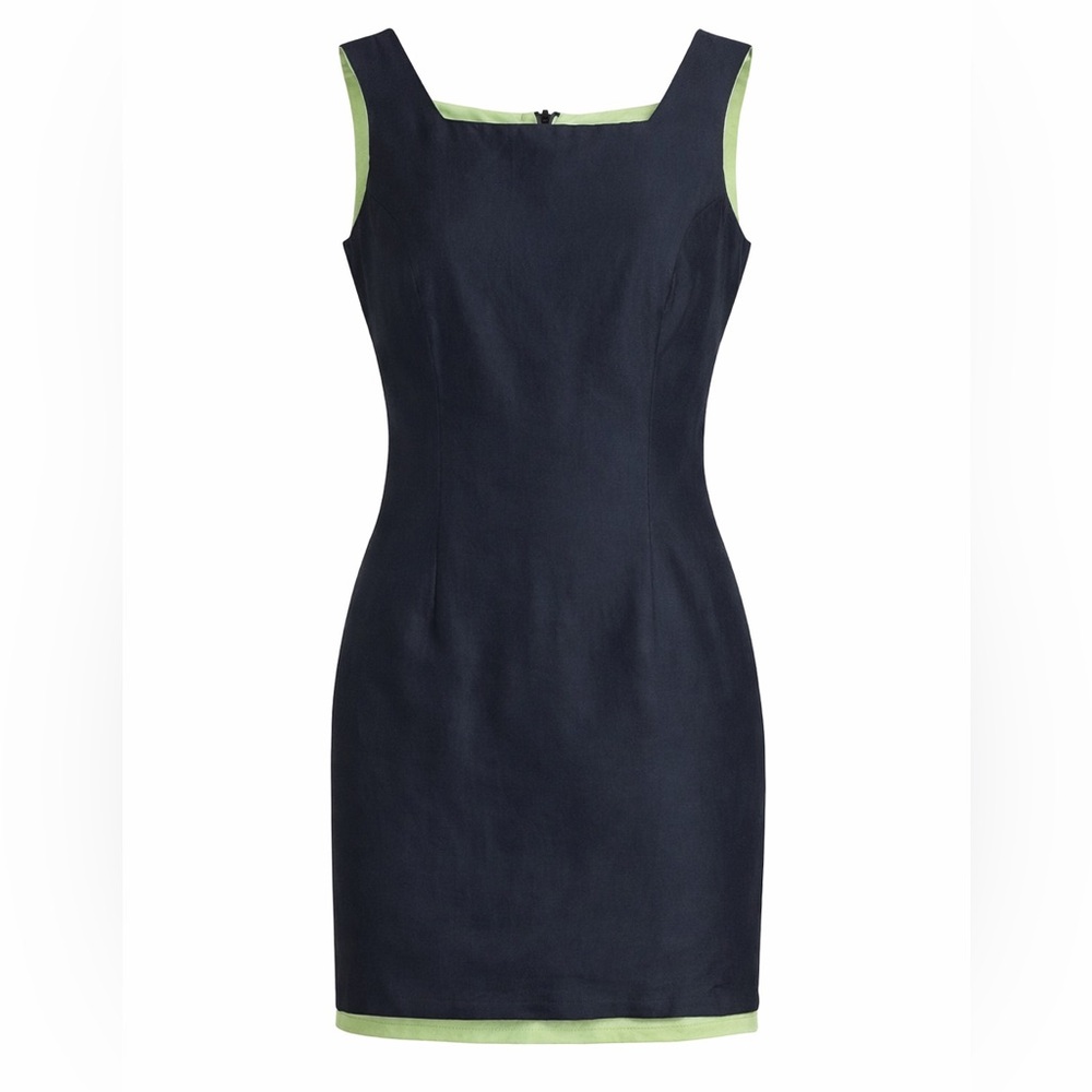 Coldwater Creek 100% Silk Sheath Dress Black Green Trim Petite 8P Workwear LBD